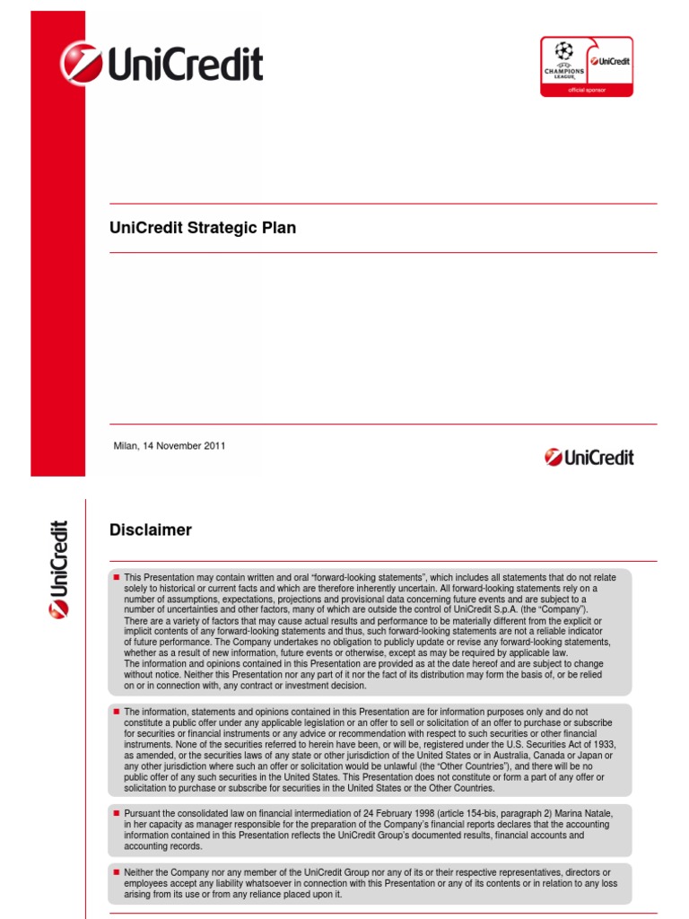 Unicredit Strategic Plan Presentation Pdf Market Liquidity Bond