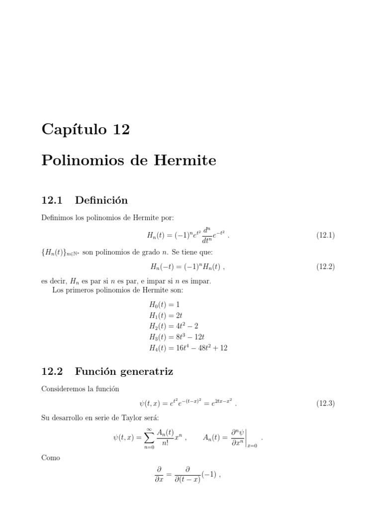 Cap.12 Polinômios de Hermite PDF infinito Ecuaciones
