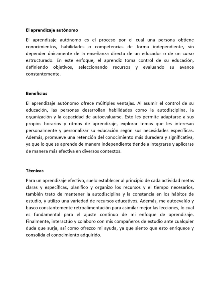 El Aprendizaje Autónomo | PDF