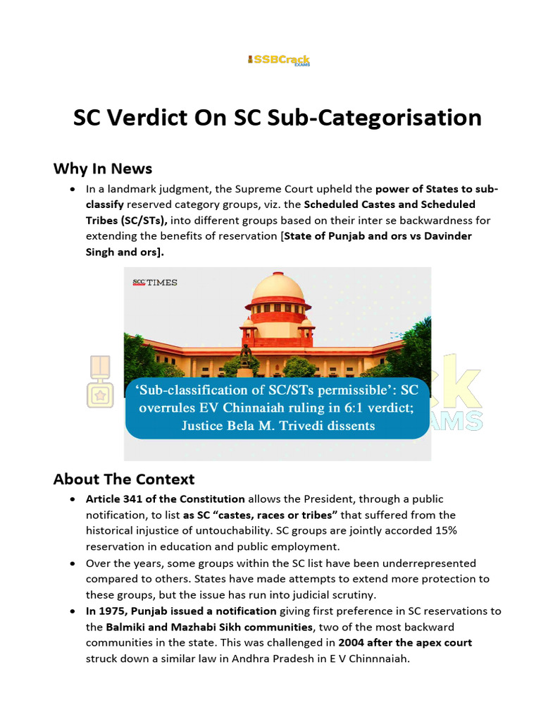 SC Verdict on Sub-Categorisation of SCs | PDF | Supreme Court Of India ...