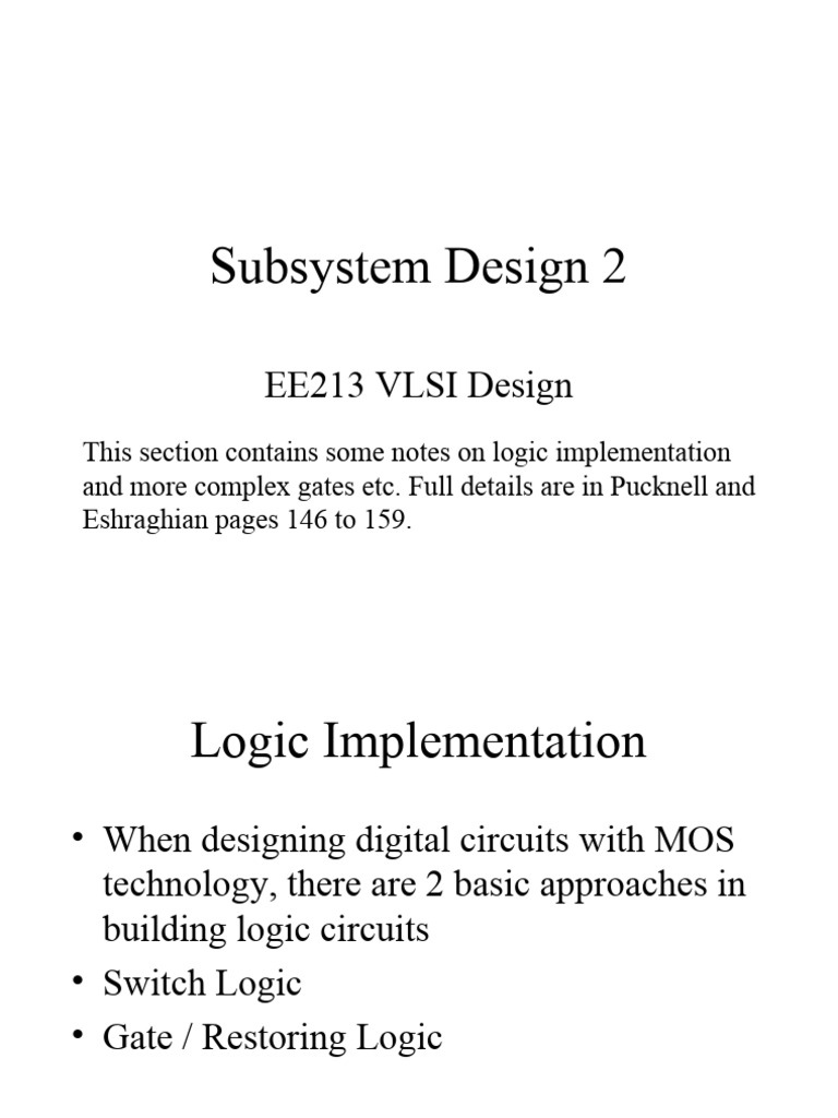 VLSI Logic Design Techniques Overview | PDF | Logic Gate | Mosfet