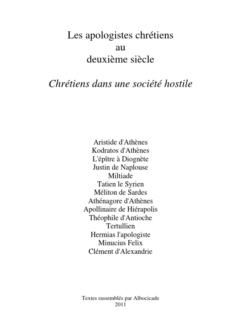 Apologistes chrétiens au IIe siècle | PDF | Paul l'apôtre | Dieu