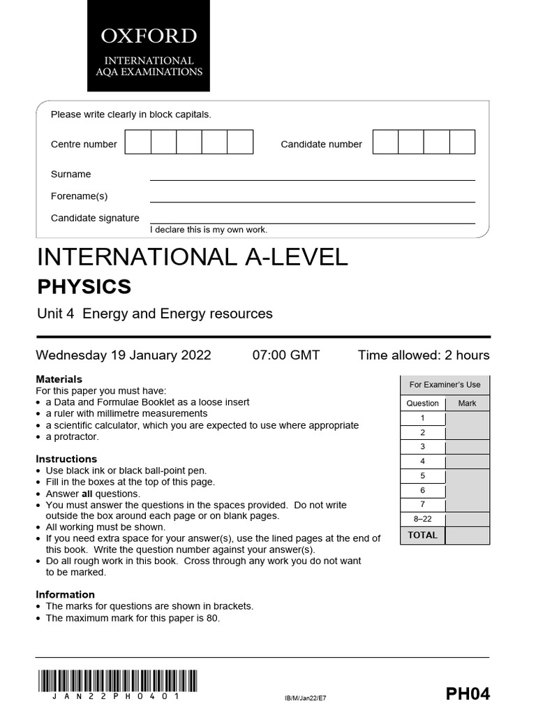 2022 January Unit 4 Exam Pdf Nuclear Fission Neutron