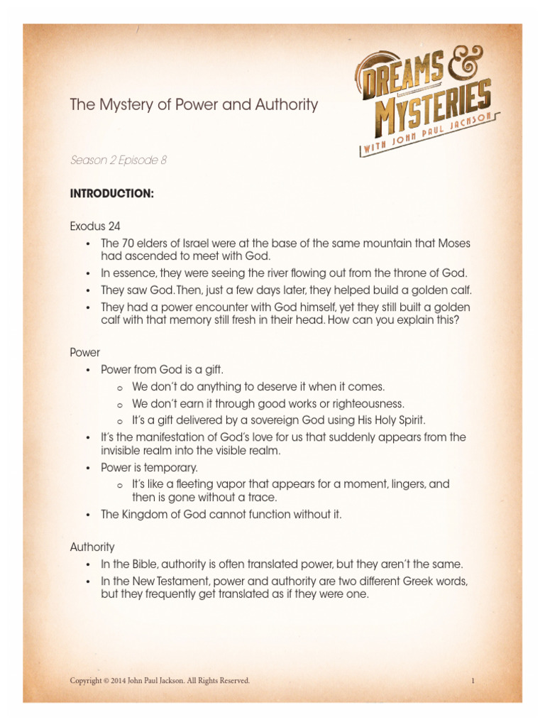 Dreams Mysteries Notes Power And Authority Pdf Jesus Bible