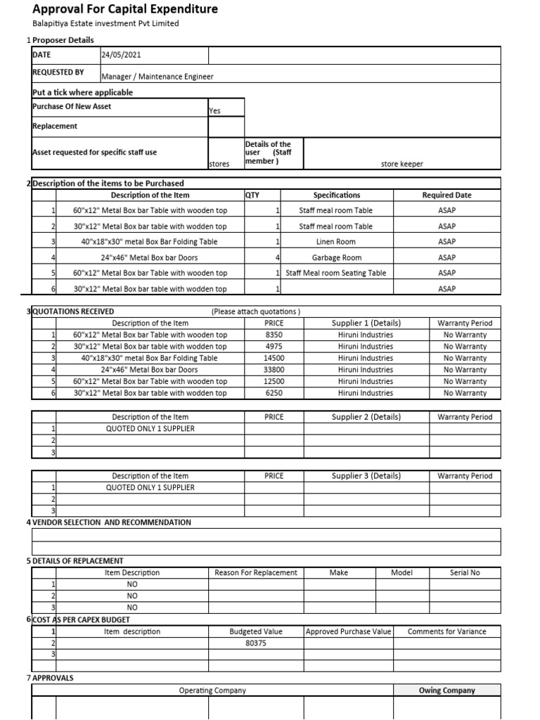 Capex Form Sundara | PDF | Capital Expenditure | Prices