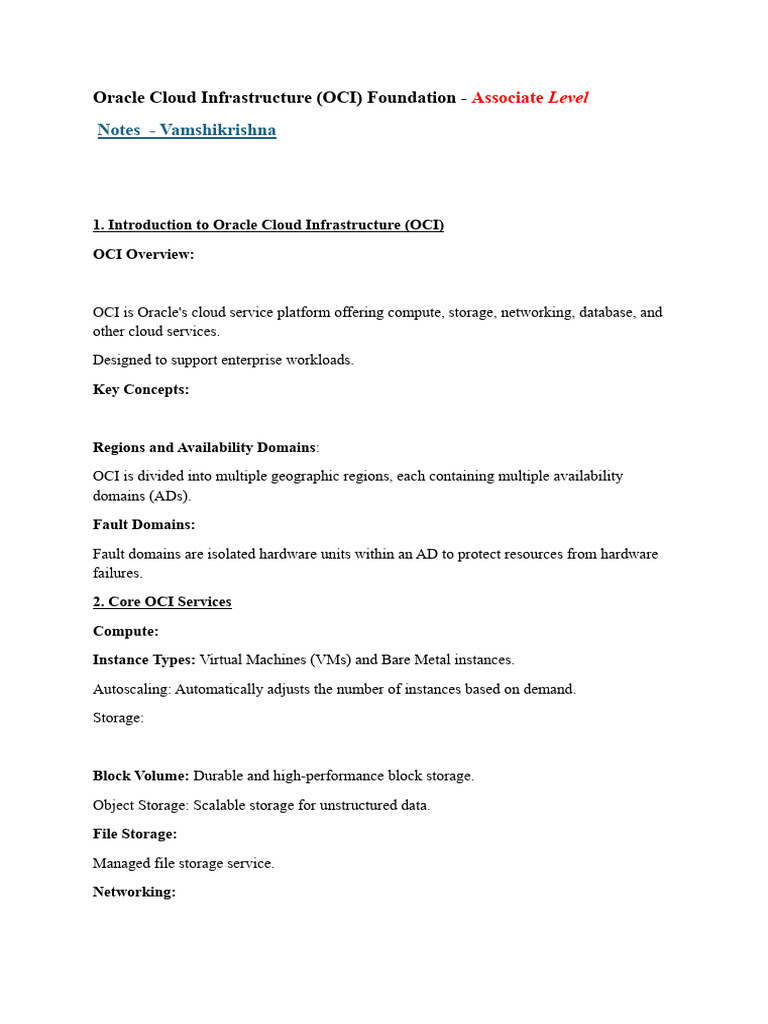 Oracle Cloud Infrastructure My Notes | PDF | Cloud Computing | Computer ...