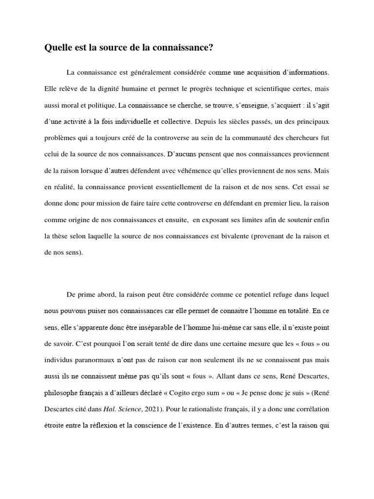 Sources de la connaissance humaine | PDF | Raison | René Descartes