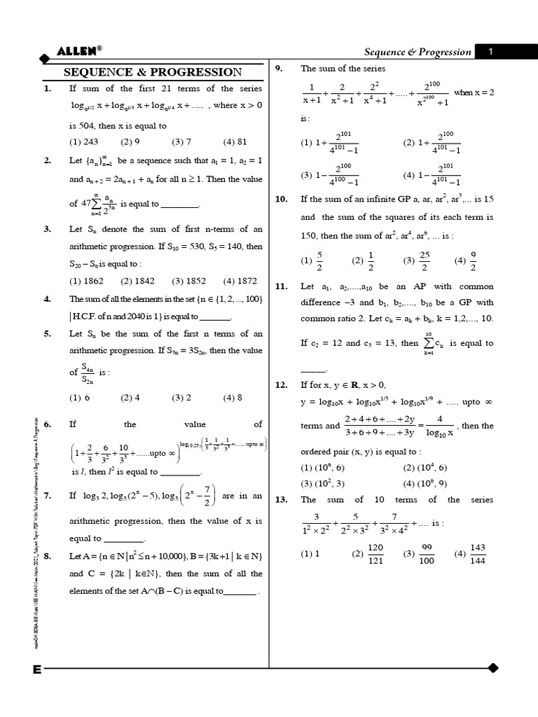 Sequence & Progression | PDF | Mathematical Concepts