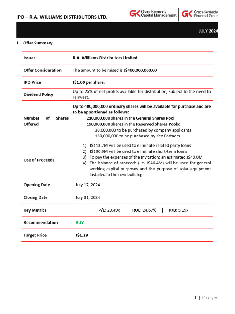 R.A. WILLIAMS DISTRIBUTORS LIMITED IPO Analysis | PDF | Discounted Cash ...