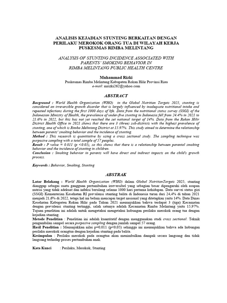 Muhammad Rizki - Jurnal Draf Rilis - Rokok Vs Stunting | PDF