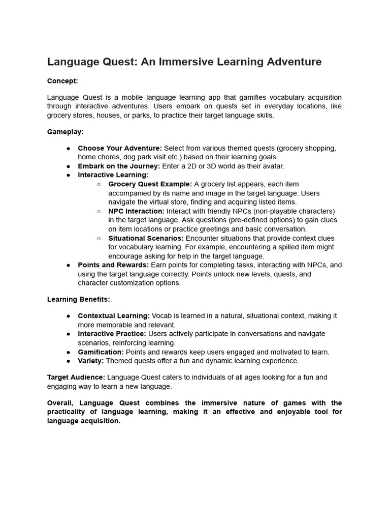 Gamified Language Learning Adventure | PDF | Career & Growth | Foreign ...