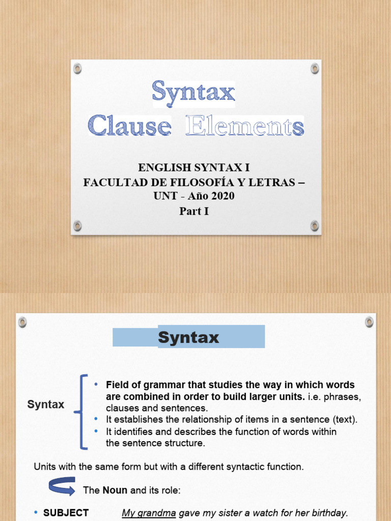 Unit II 1 Syntax Syntactic Elements | PDF | Clause | Subject (Grammar)