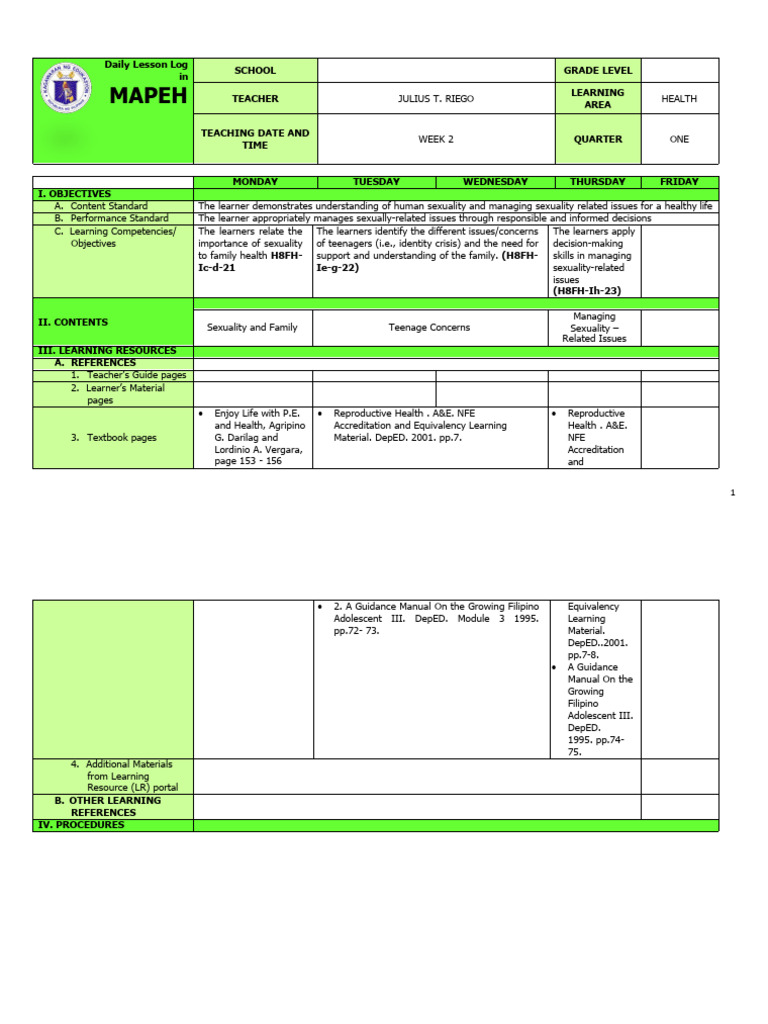 Q1 Grade 8 HEALTH DLL Week 2 | PDF | Decision Making | Choice
