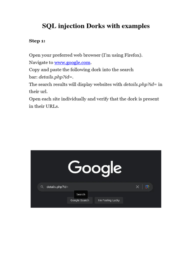 SQL Injection Dorks With Examples | PDF