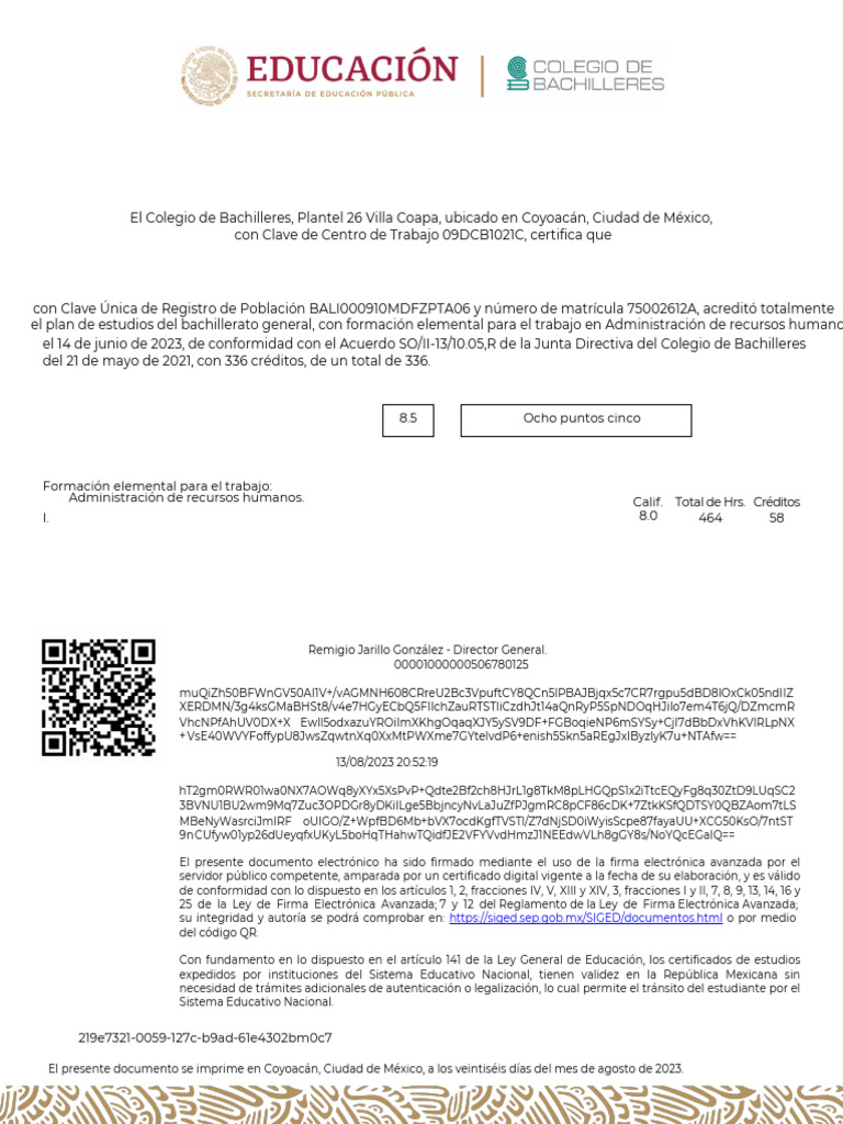 Certificado de Bachillerato SLP 2023 | PDF