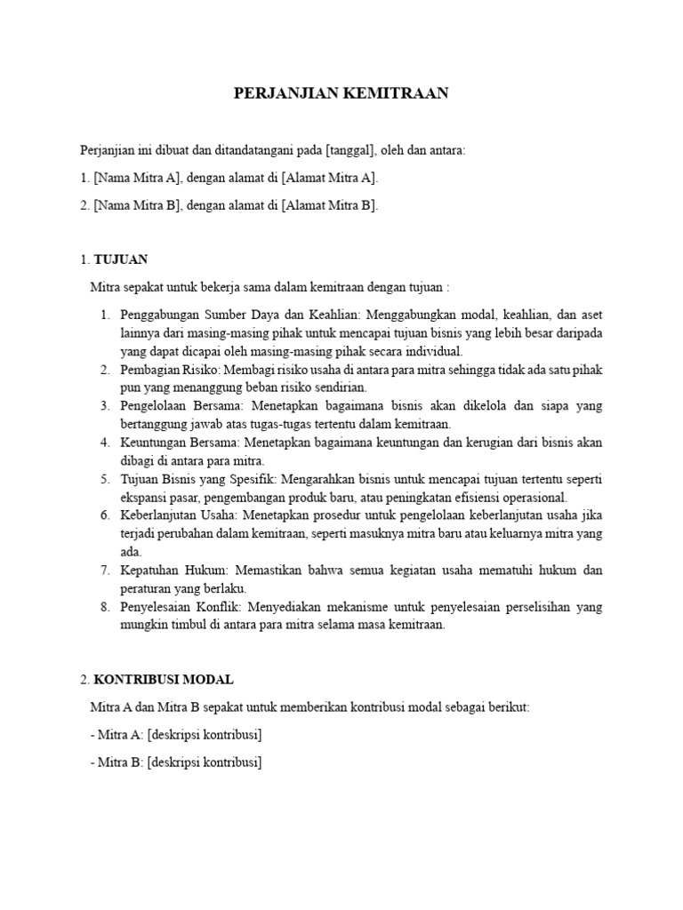 Perjanjian Kemitraan Bisnis | PDF | Pengelolaan Keuangan & Uang