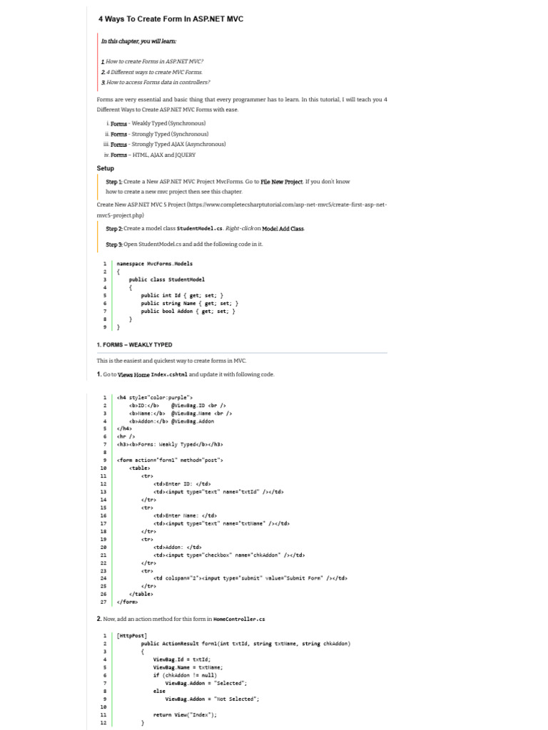 4 ways to create form in asp net mvc pdf ajax programming