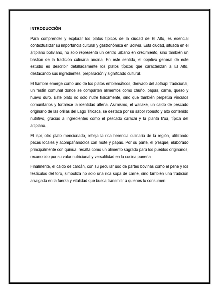 Platos Típicos de El Alto: Fiambre y Más | PDF | Bolivia | Quinua