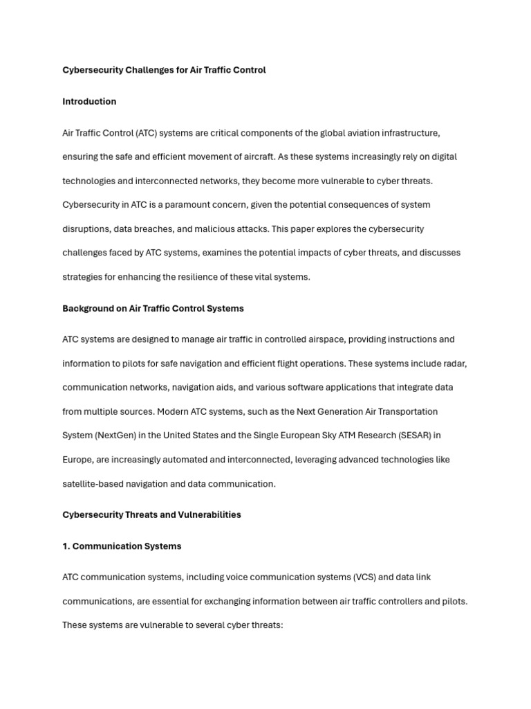 Cybersecurity Challenges For Air Traffic Control | PDF | Security ...
