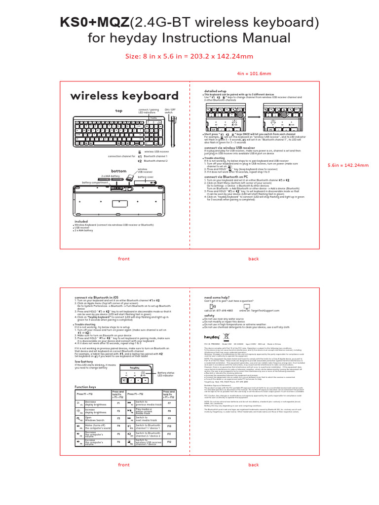 Heyday Wireless Keyboard Manual | PDF | Computer Keyboard | Bluetooth
