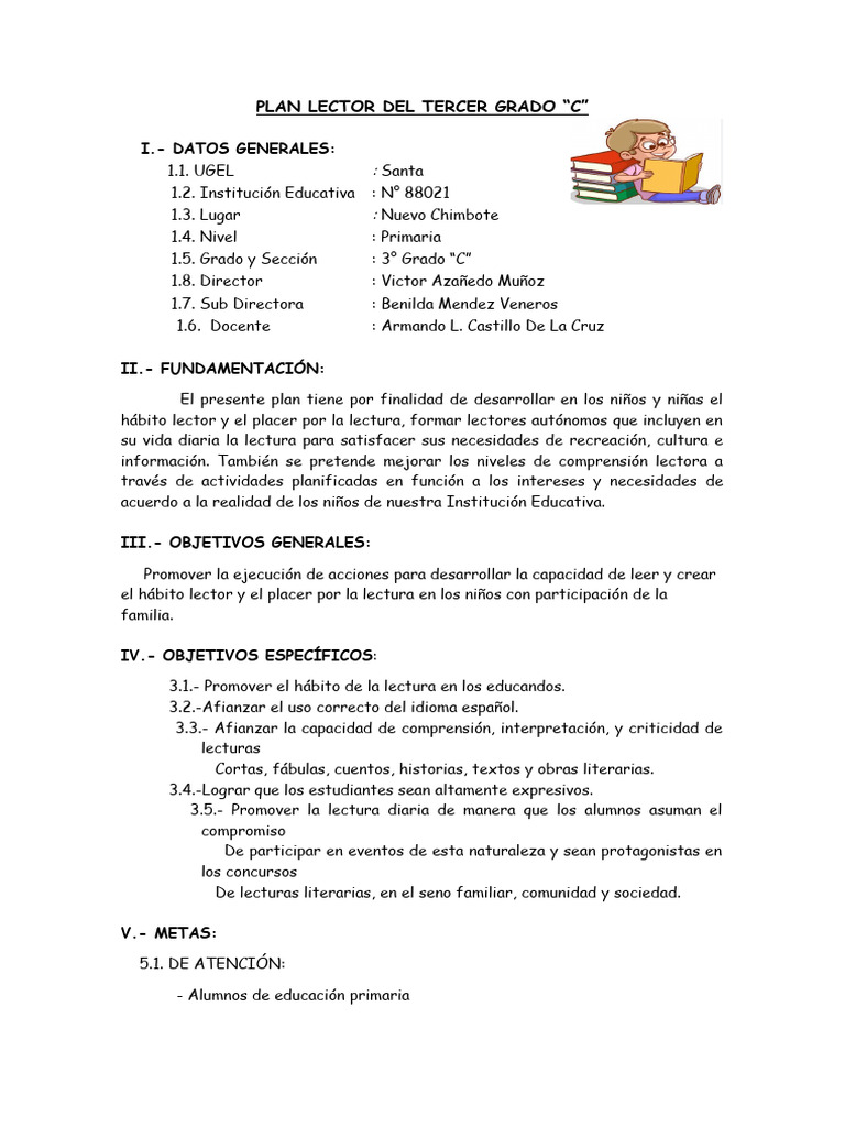 Plan Lector Del Tercer Grado - 2024 | PDF | Aprendizaje | Cognición