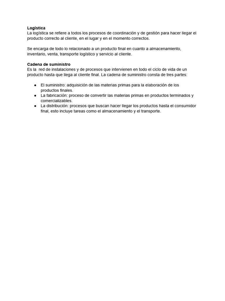 Logística y Cadena de Abastecimiento | PDF