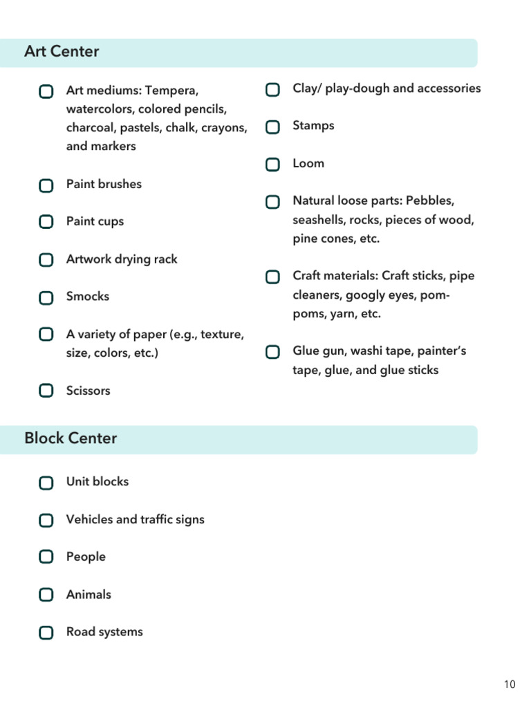 Childcare and Preschool Supply Checklist (1) 10 10 PDF