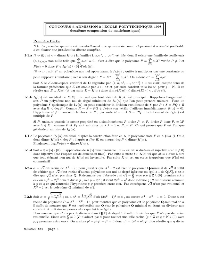 Concours Polytechnique 1998 - Mathématiques | PDF | Polynôme | Analyse ...