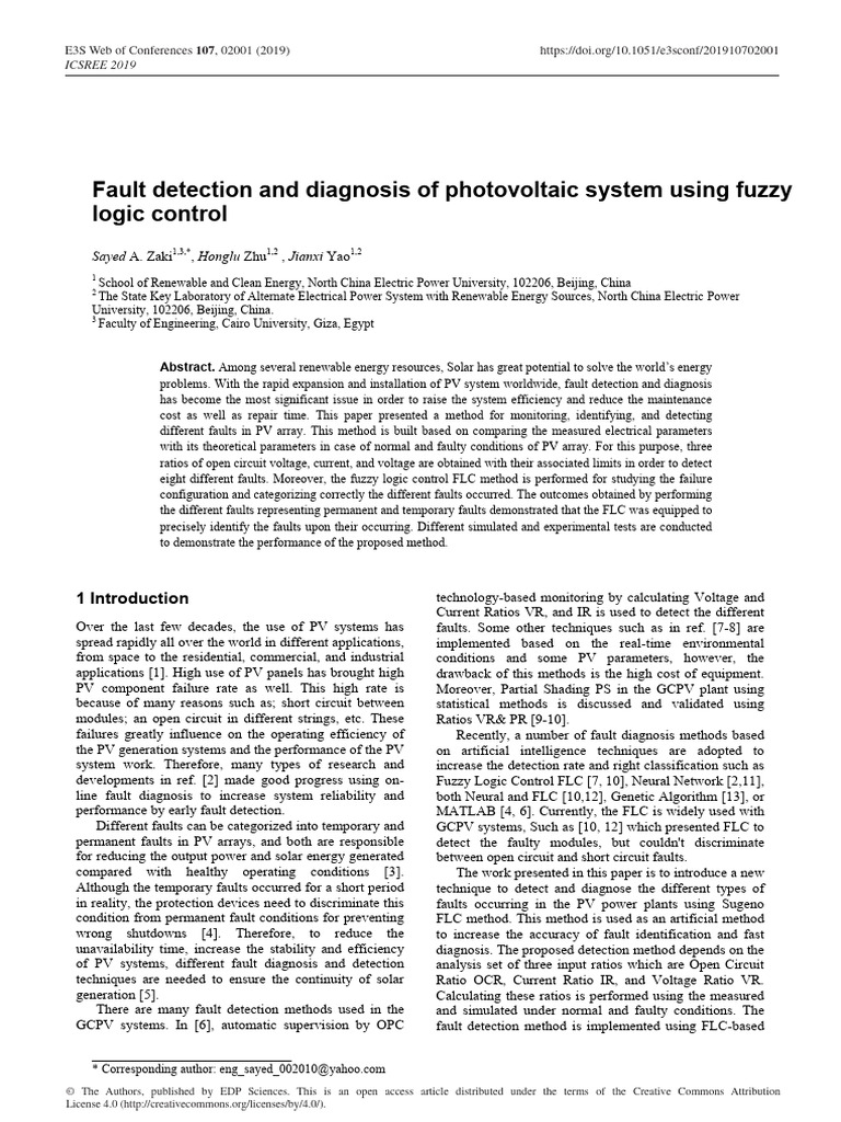 Fuzzy Logic for PV Fault Detection | PDF | Photovoltaics | Photovoltaic ...