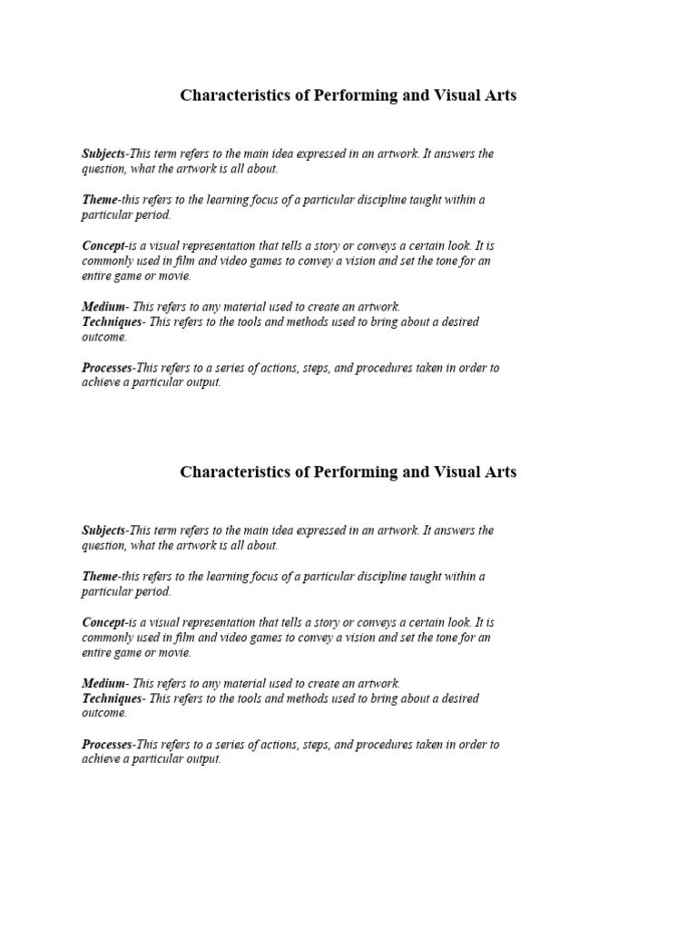 Characteristics of Performing and Visual Arts | PDF