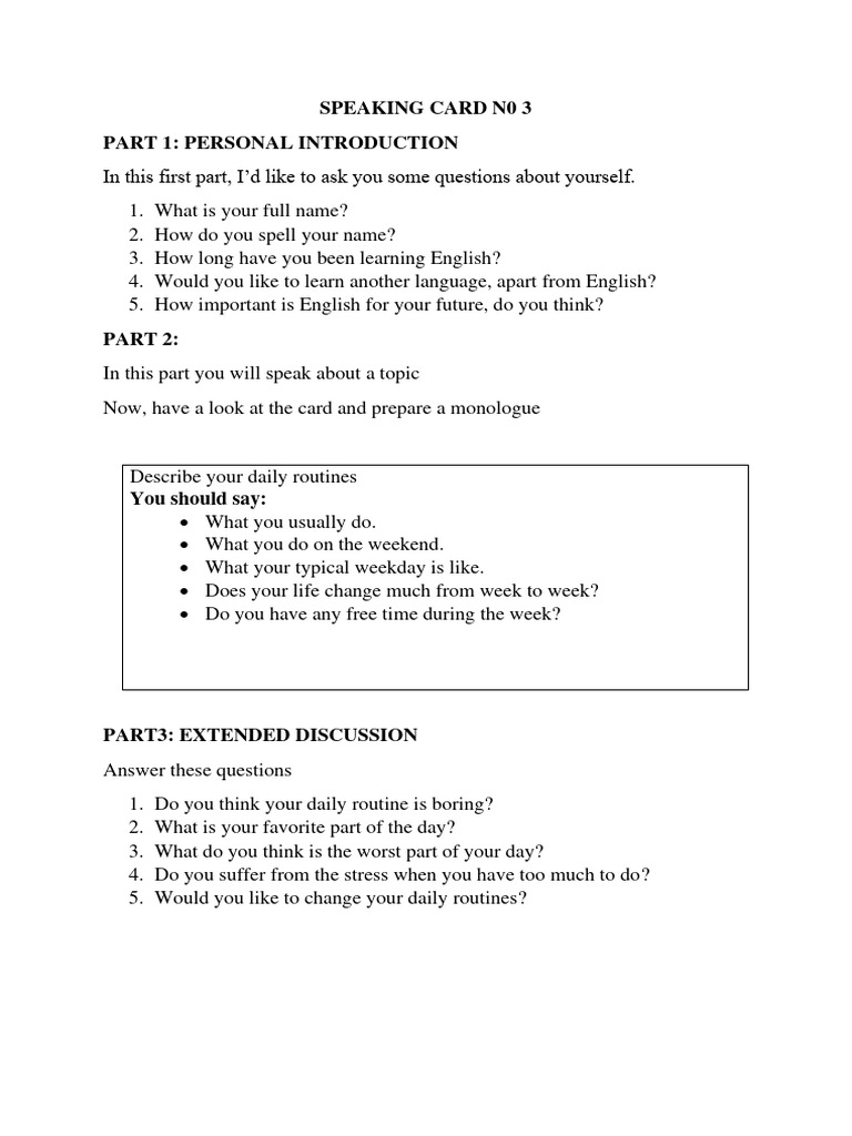 Speaking Card N0 2 | PDF | Career & Growth