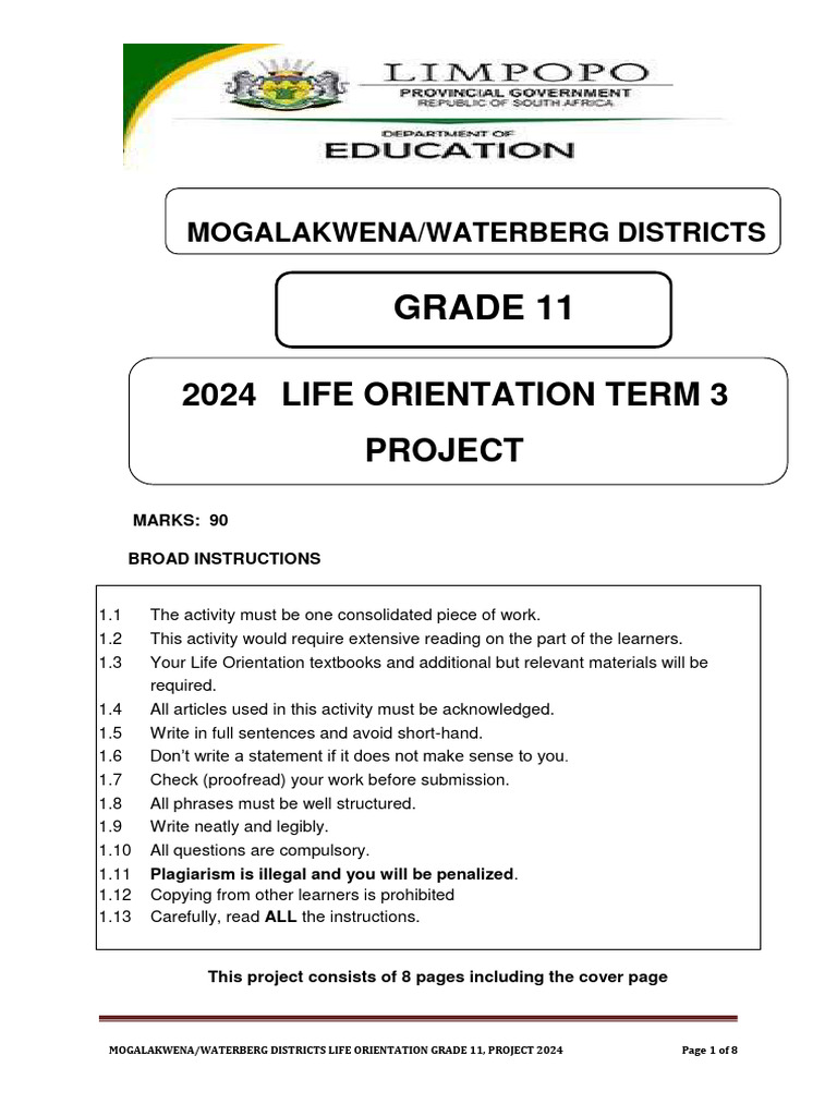 Grade 11 Life Orientation Project Guide | PDF | Adolescence | Self Esteem