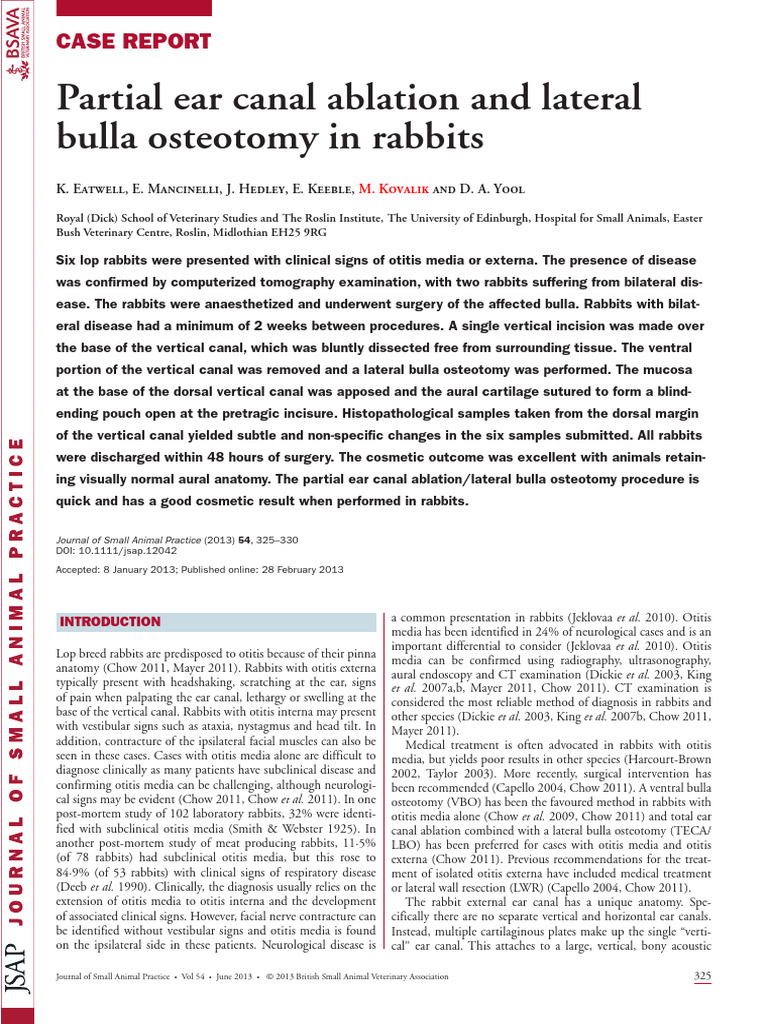 013 Partial Ear Canal Ablation in Rabbits | PDF | Ear | Diseases And ...
