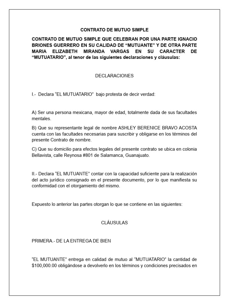 Contrato de Mutuo Simple entre Partes | PDF | Justicia | Crimen y violencia
