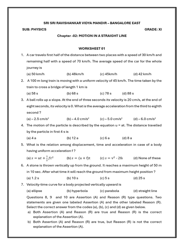 Motion in a Straight Line Worksheet | PDF | Acceleration | Velocity