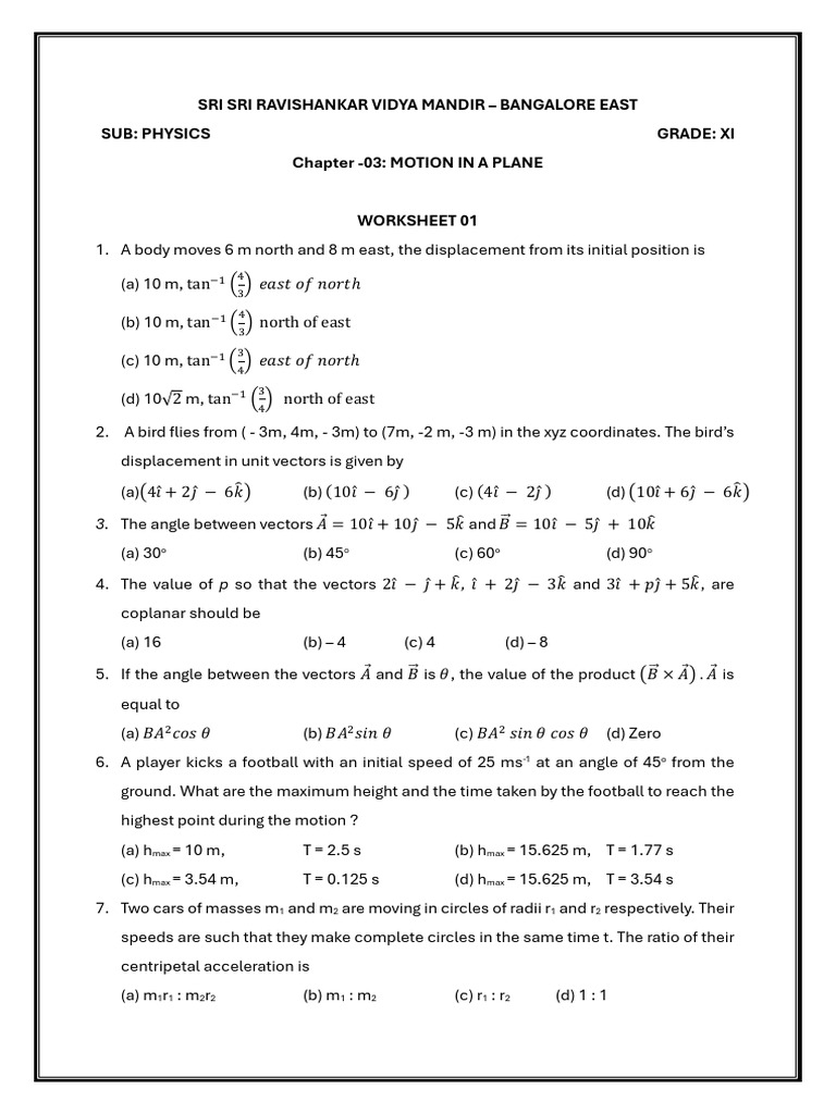 Sri Sri Ravishankar Vidya Mandir - Bangalore East Sub: Physics Grade ...