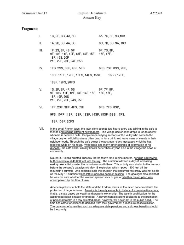 Grammar Unit 13 Answer Key Summary | PDF | Types Of Volcanic Eruptions ...