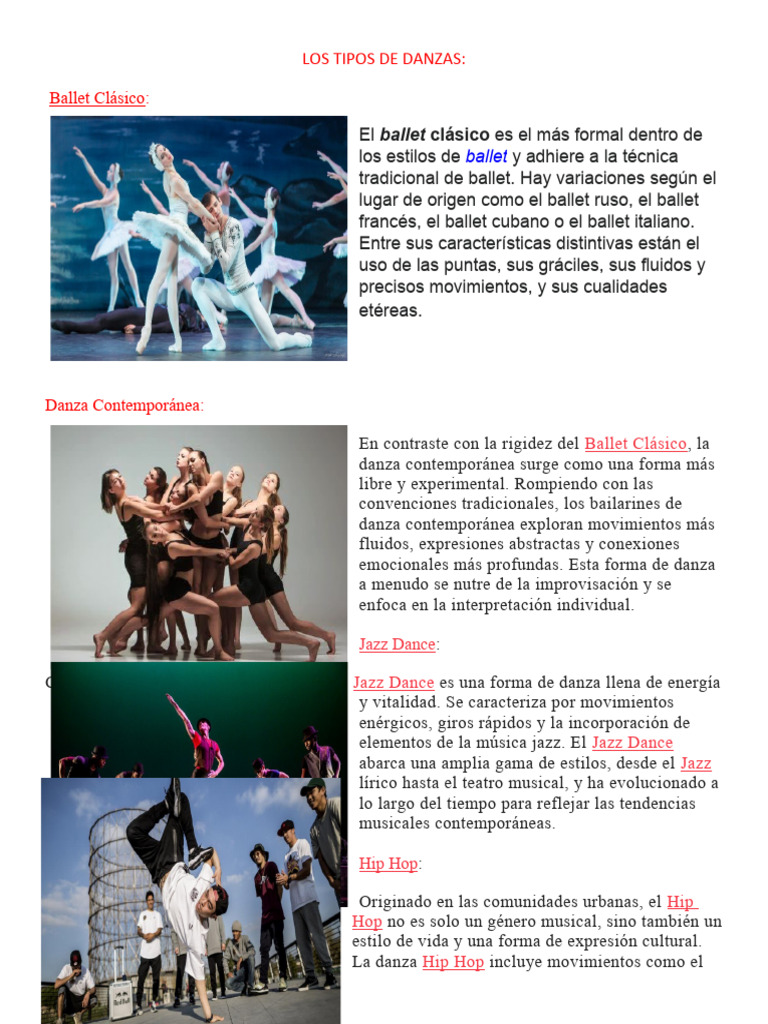 Tipos de Danza y sus Características | PDF | Bailes | Ballet