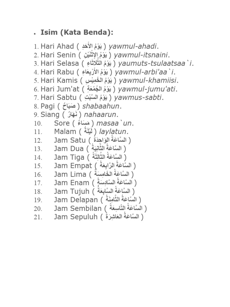 kosakata kata benda bahasa arab | PDF