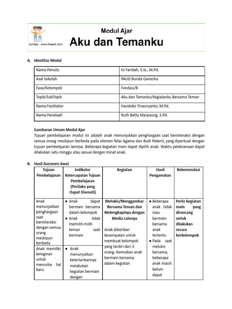 Modul Ajar Tema Aku dan Temanku | PDF