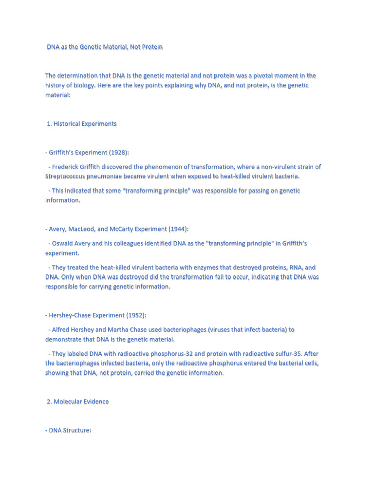 DNA As The Genetic Material | PDF | Rna | Dna