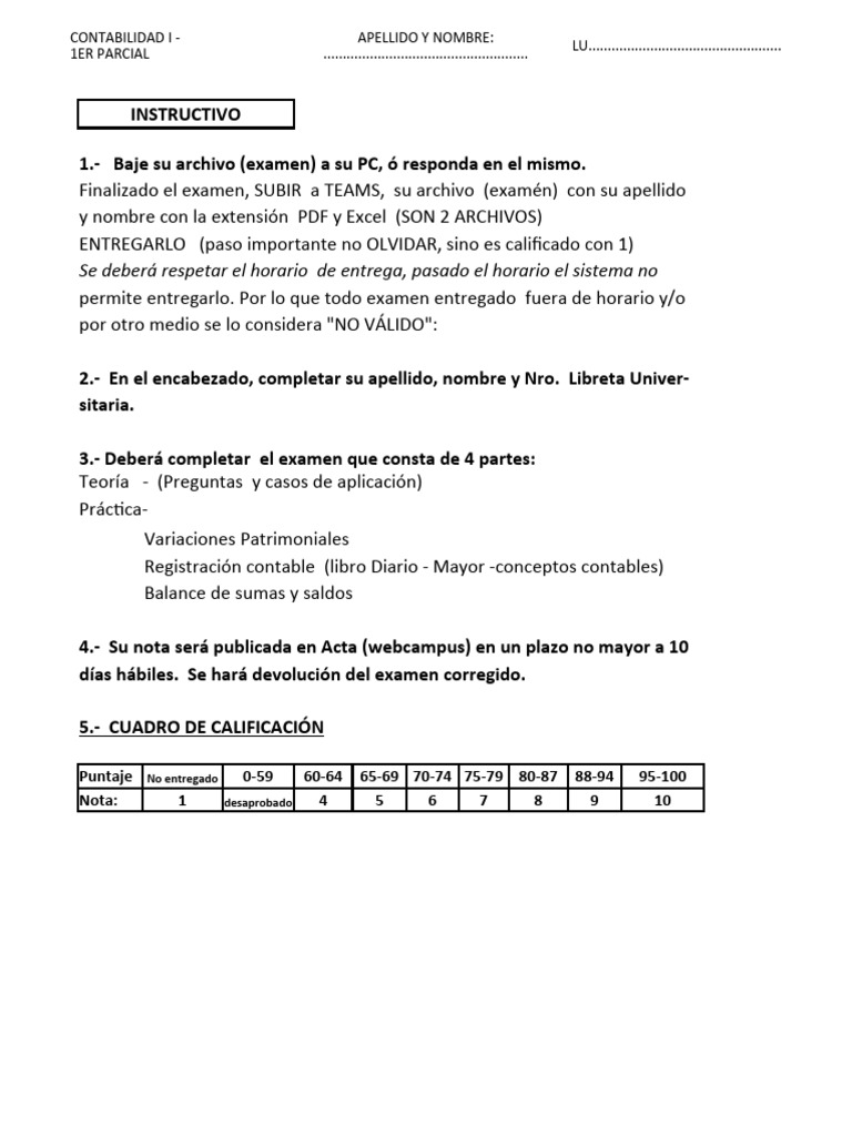 Simulacro 1er Parcial Contabilidad | PDF | Contabilidad | Bancos