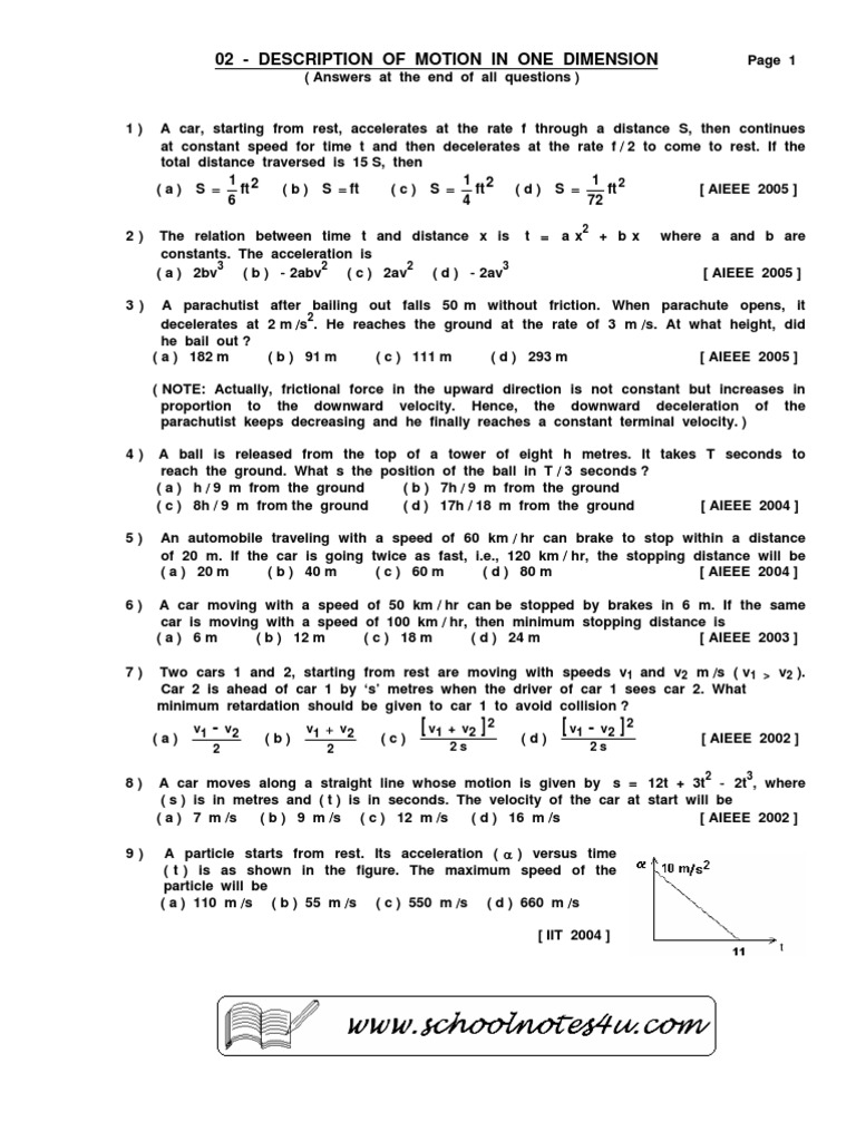 02 - Description of Motion in One Dimension | PDF | Acceleration | Velocity