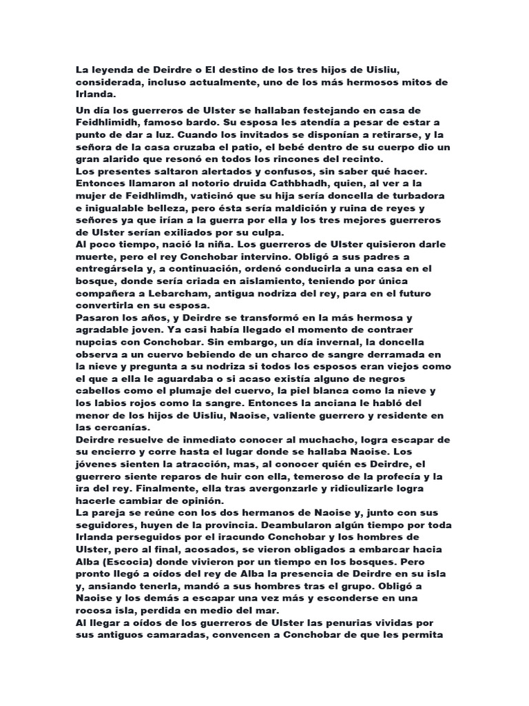 La leyenda de Deirdre o El destino de los tres hijos de Uisliu | PDF ...