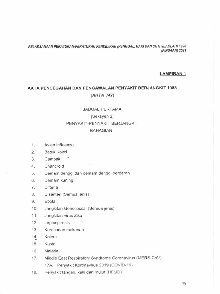 AKTA PENCEGAHAN DAN PENGAWALAN PENYAKIT BERJANGKIT 1988-1 | PDF