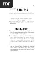 Senate Resolution 346: Express The Sense of The Senate On The Government of Antigua and Barbuda's Role in The Stanford Financial Group Ponzi Scheme