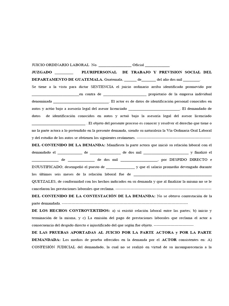 Sentencia Ejemplo | PDF | Salario | Daños y perjuicios