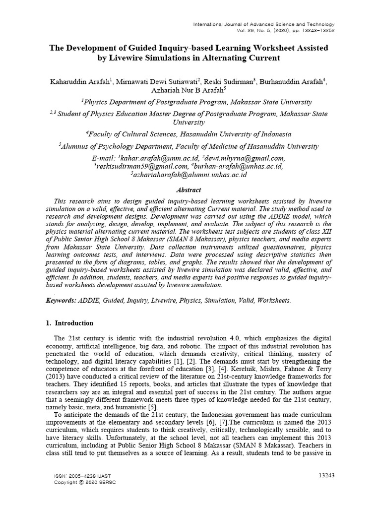 The Development of Guided Inquiry-Based Learning Worksheet Assisted by ...