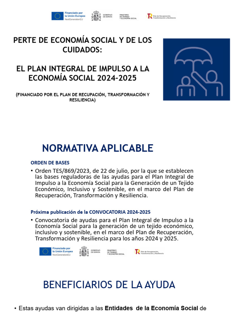 ESPAÑA Convocatoria Plan Integral de Impulso A La Economia Social 2024 ...