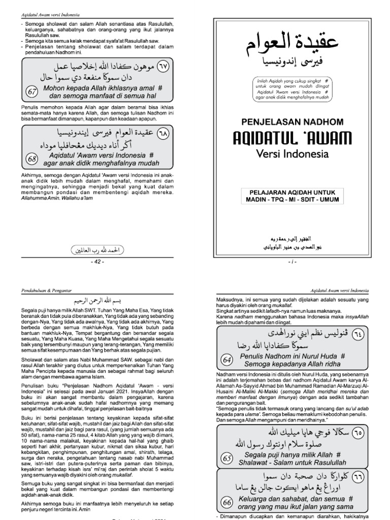 Nadhom Aqidatul 'Awam Versi Indonesia | PDF